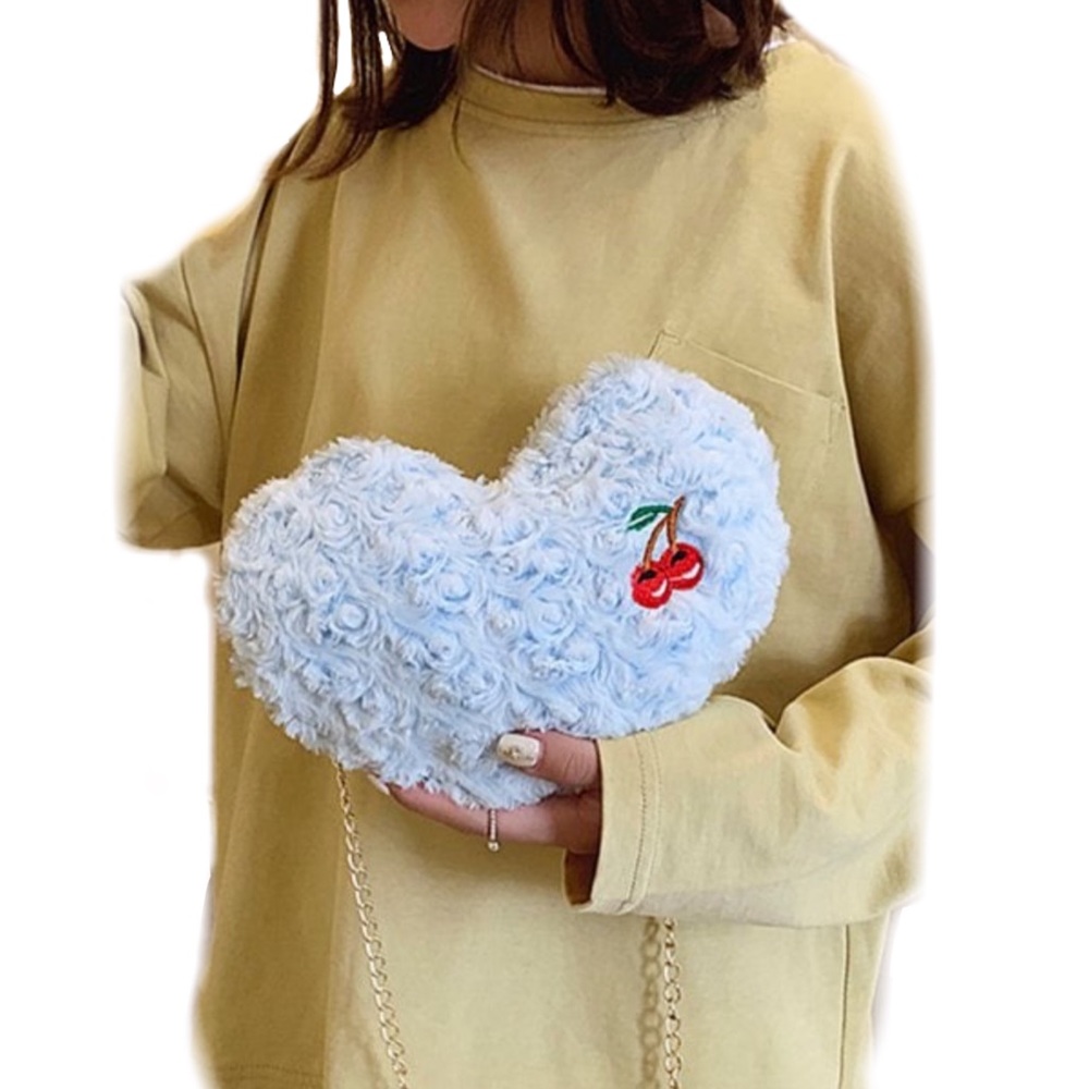 💙 Blue cherry fluffy heart shoulder bag purse 💙